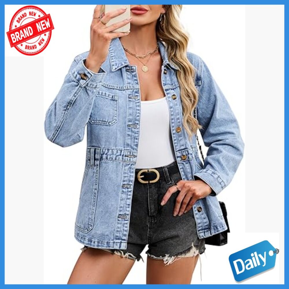 Oversized Denim Jacket Button Down Boyfriend Shac… - image 1